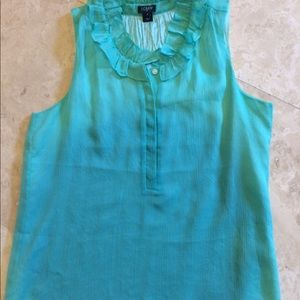 j Crew Beautiful Seafoam Green Silky Ruffles Top